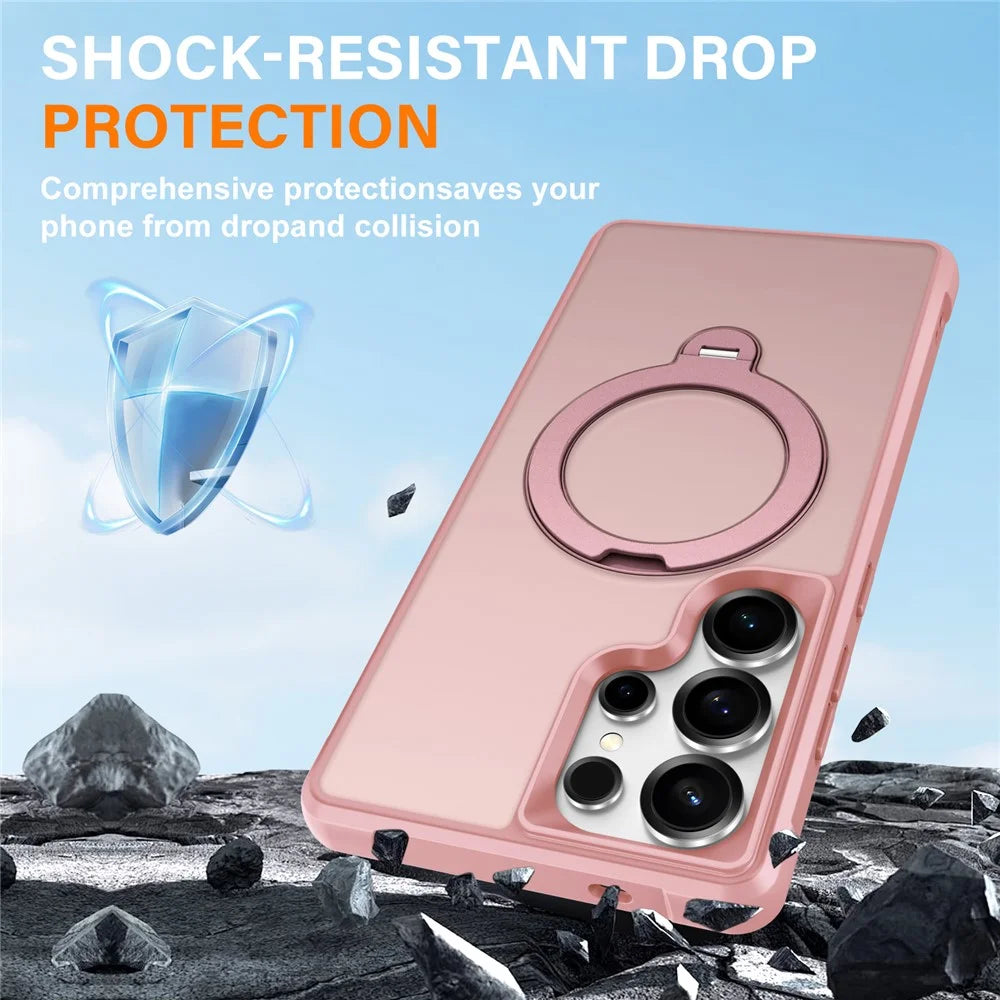 For Samsung Galaxy S25 Ultra Magnetic Case Kickstand TPU PC Shockproof Phone Back Cover - Pink - 4