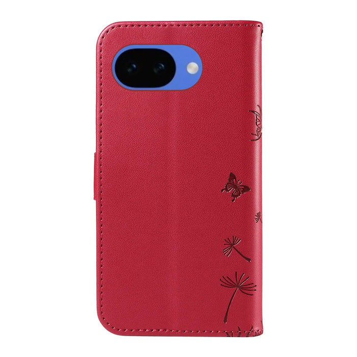 For Google Pixel 10a Leather Wallet Case with Strap Dandelion Imprint Phone Stand Cover - Red - 7