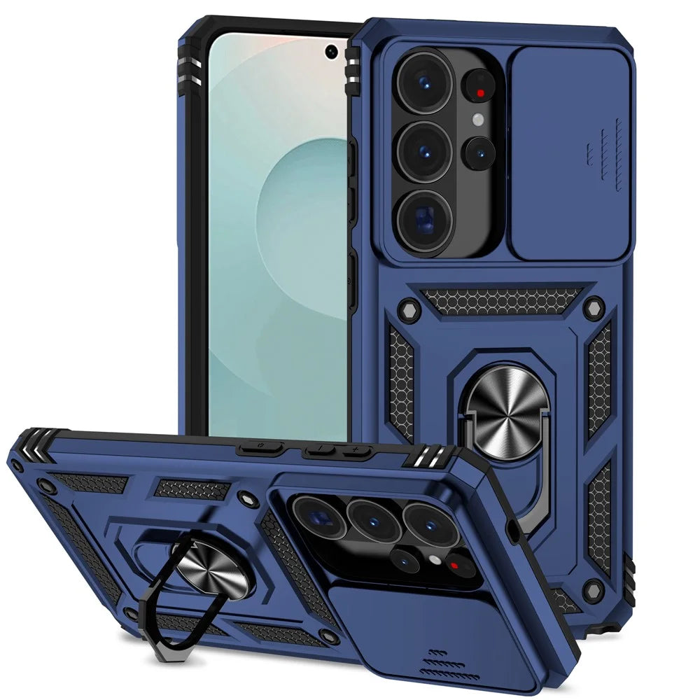 For Samsung Galaxy S26 Ultra Case PC + TPU Phone Cover with Lens Protection Kickstand - Blue - 2