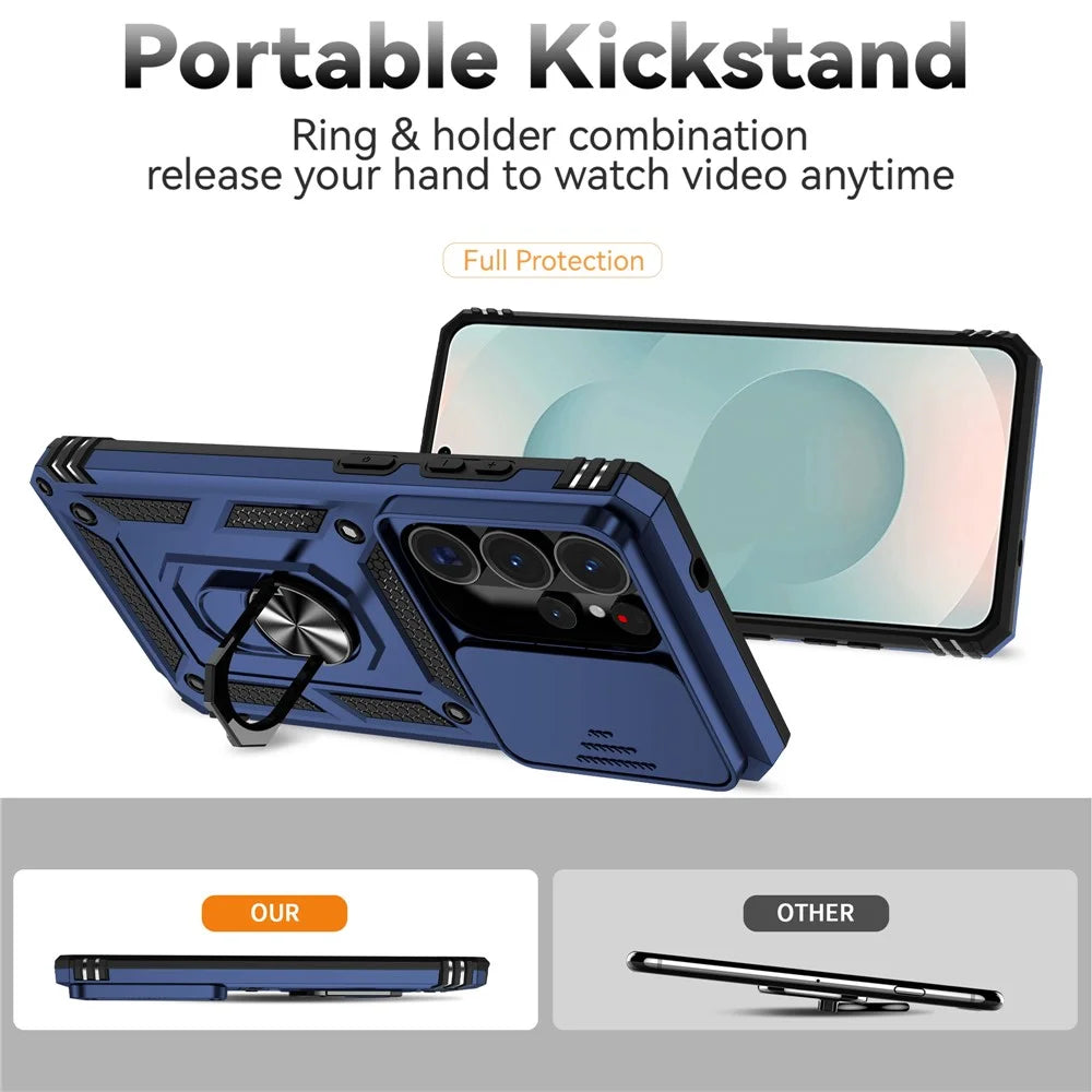 For Samsung Galaxy S26 Ultra Case PC + TPU Phone Cover with Lens Protection Kickstand - Blue - 4