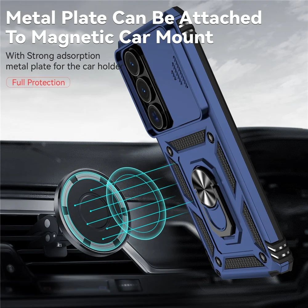 For Samsung Galaxy S26 Ultra Case PC + TPU Phone Cover with Lens Protection Kickstand - Blue - 5