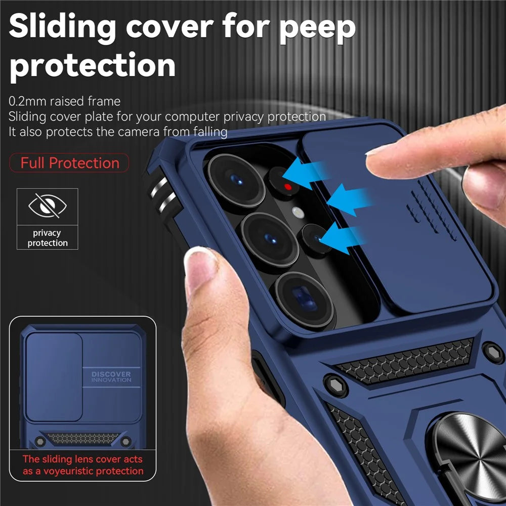 For Samsung Galaxy S26 Ultra Case PC + TPU Phone Cover with Lens Protection Kickstand - Blue - 6