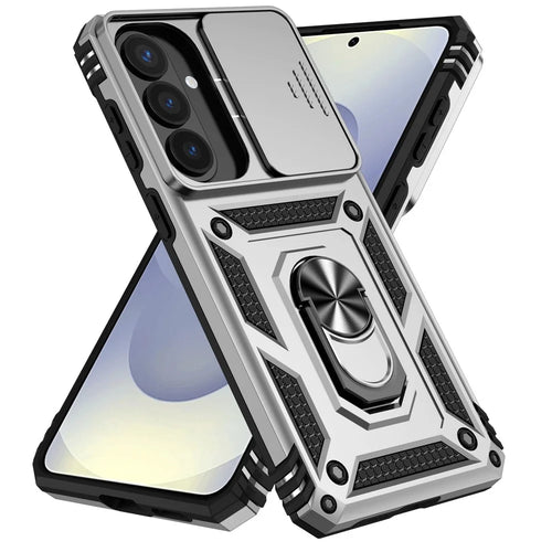 For Samsung Galaxy S26+ Case PC + TPU Phone Cover with Lens Protection Kickstand - Silver - 1