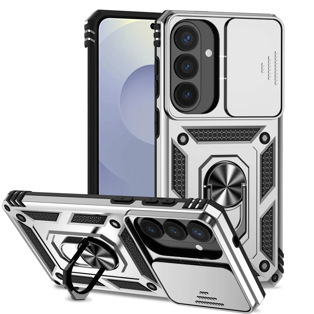 For Samsung Galaxy S26+ Case PC + TPU Phone Cover with Lens Protection Kickstand - Silver - 2