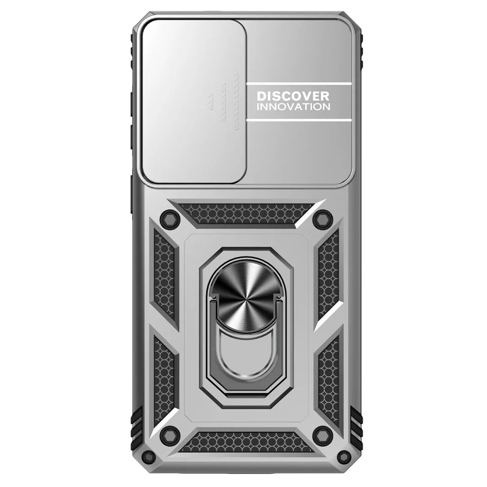 For Samsung Galaxy S26+ Case PC + TPU Phone Cover with Lens Protection Kickstand - Silver - 3