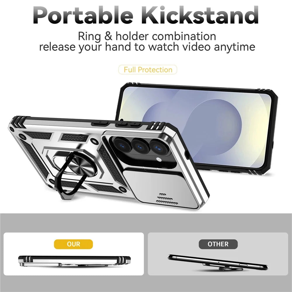 For Samsung Galaxy S26+ Case PC + TPU Phone Cover with Lens Protection Kickstand - Silver - 4