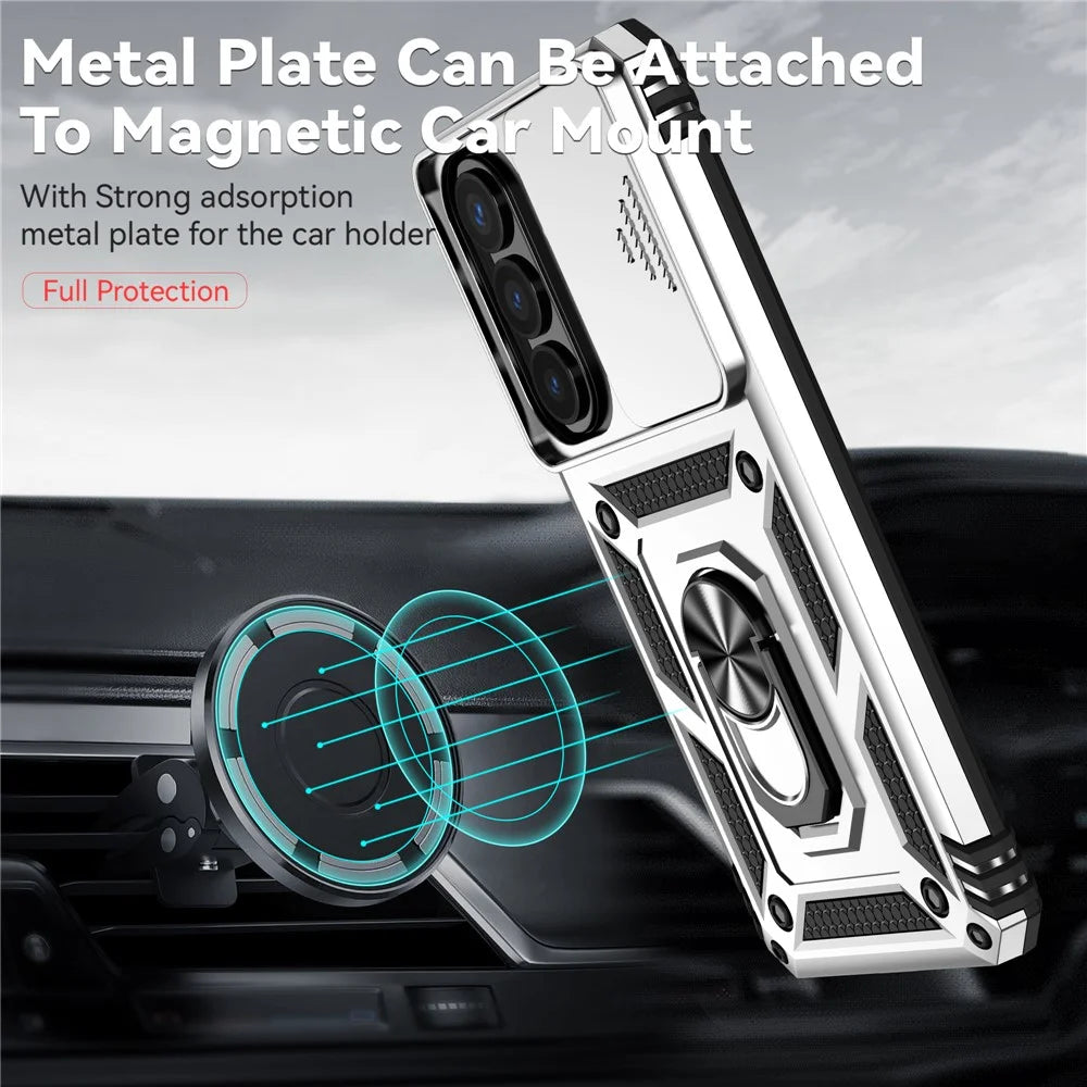For Samsung Galaxy S26+ Case PC + TPU Phone Cover with Lens Protection Kickstand - Silver - 5