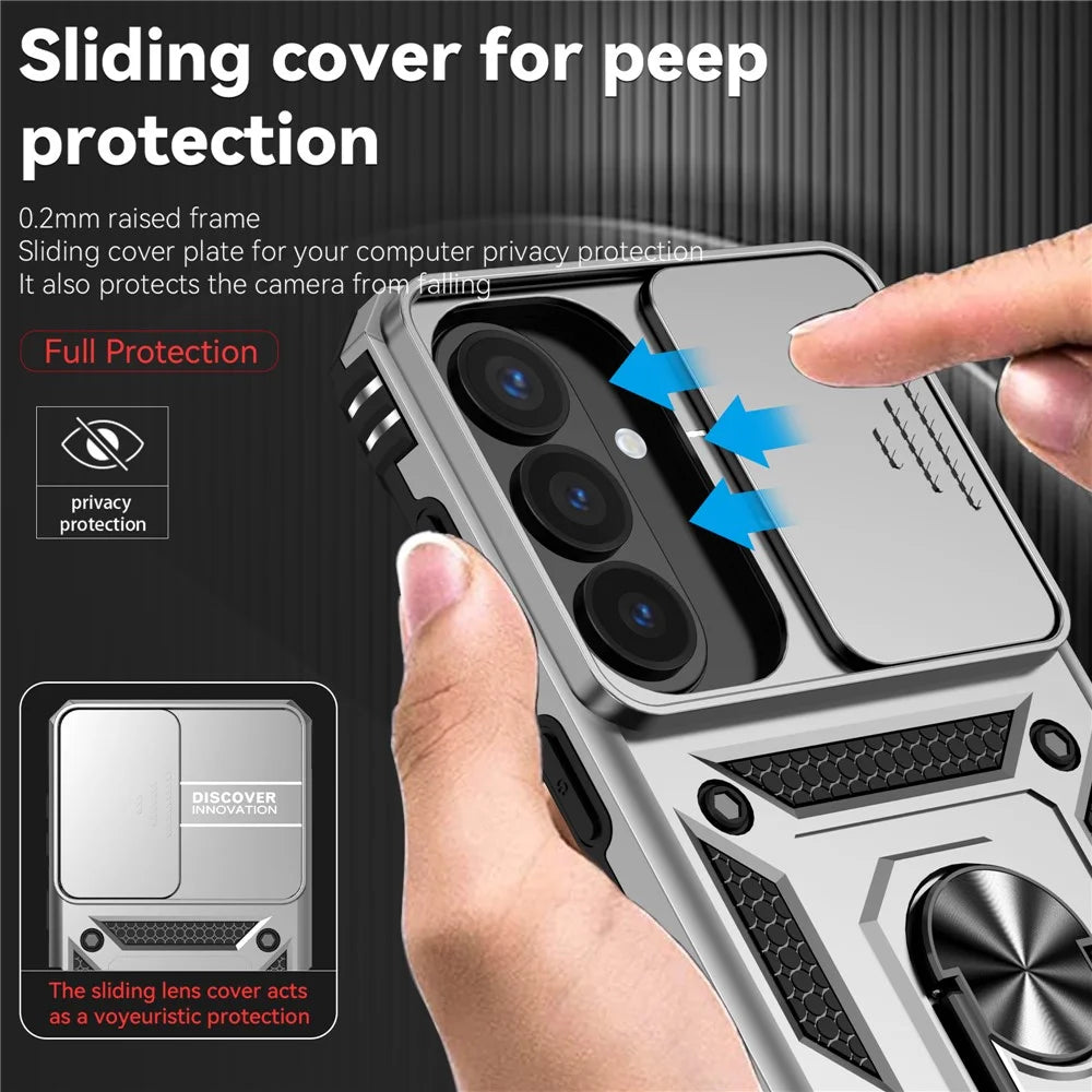 For Samsung Galaxy S26+ Case PC + TPU Phone Cover with Lens Protection Kickstand - Silver - 6