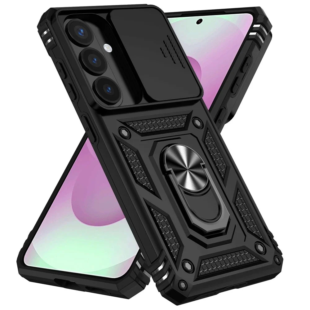 For Samsung Galaxy S26 Case PC + TPU Phone Cover with Lens Protection Kickstand - Black - 1