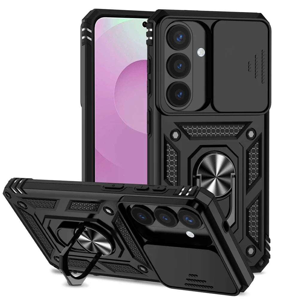 For Samsung Galaxy S26 Case PC + TPU Phone Cover with Lens Protection Kickstand - Black - 2