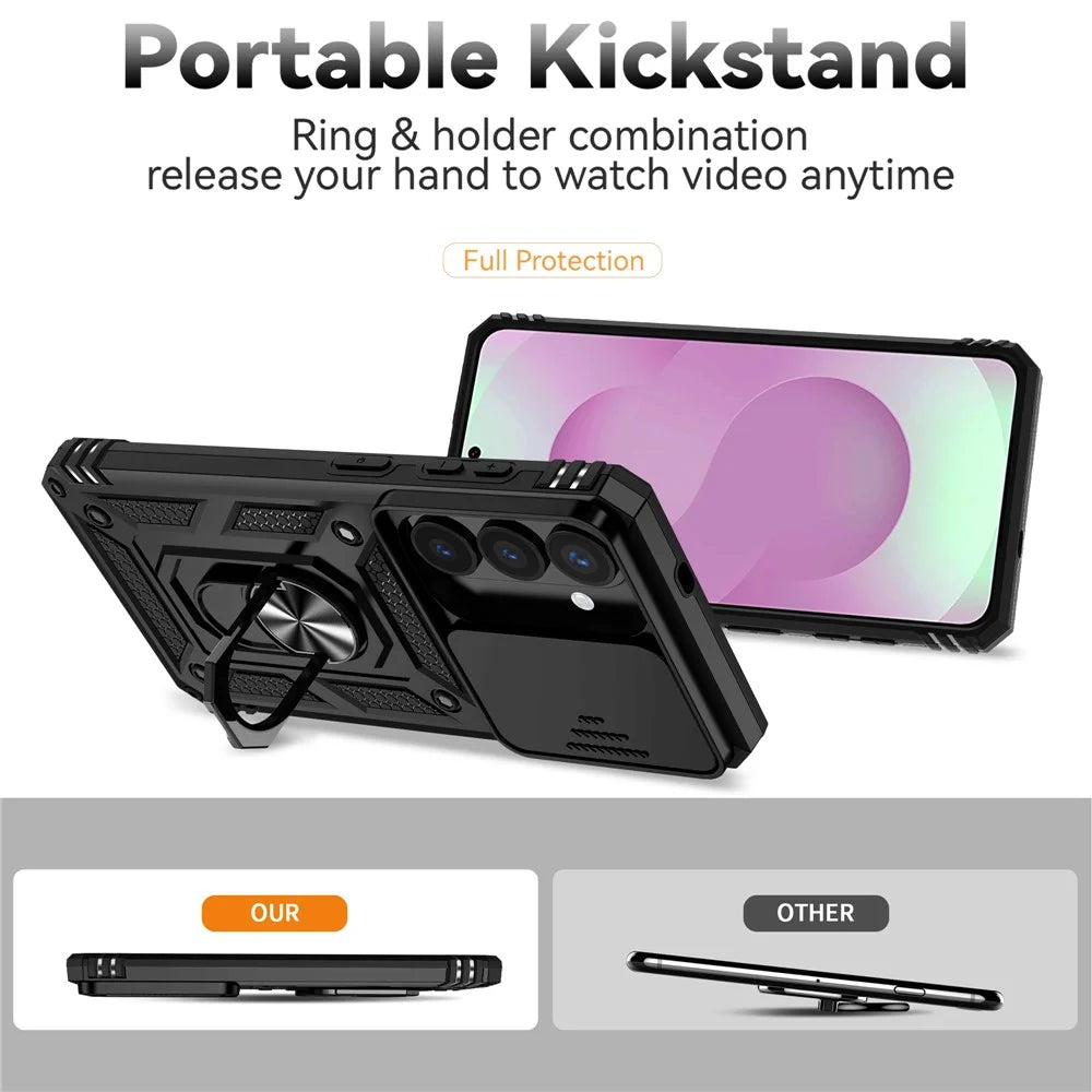 For Samsung Galaxy S26 Case PC + TPU Phone Cover with Lens Protection Kickstand - Black - 4
