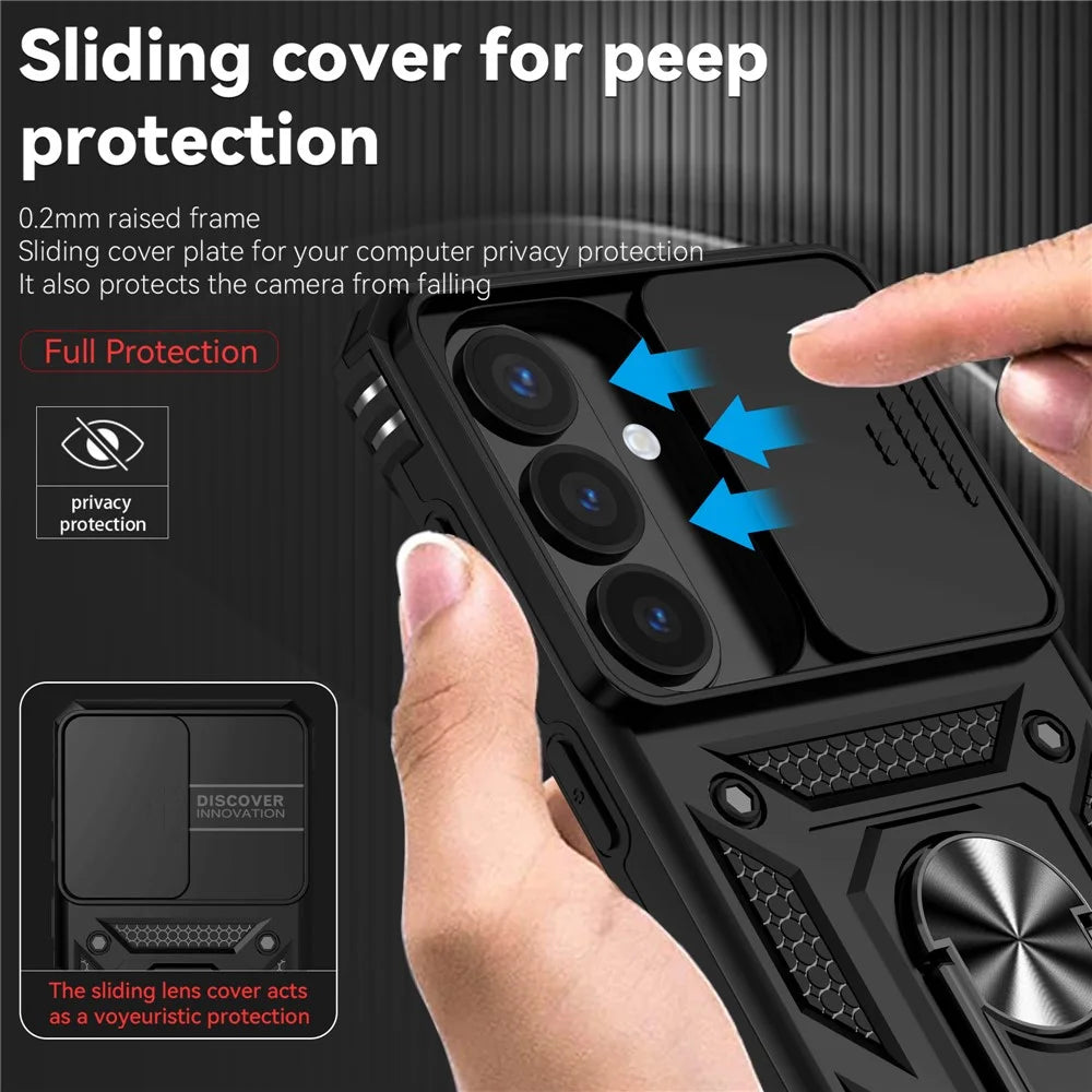 For Samsung Galaxy S26 Case PC + TPU Phone Cover with Lens Protection Kickstand - Black - 6