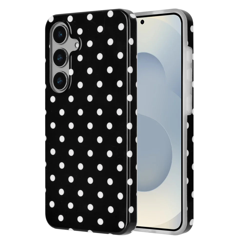For Samsung Galaxy S25 / Galaxy S24 Case Dot Design IMD TPU Phone Back Cover - Black - 1