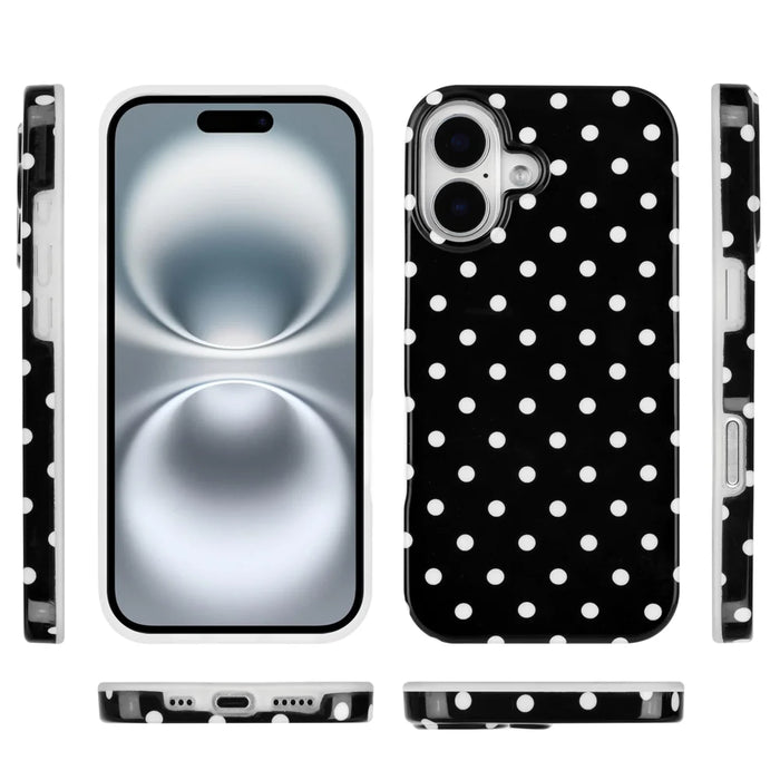 For iPhone 16 Case Dot Design IMD TPU Phone Back Cover - Black - 2