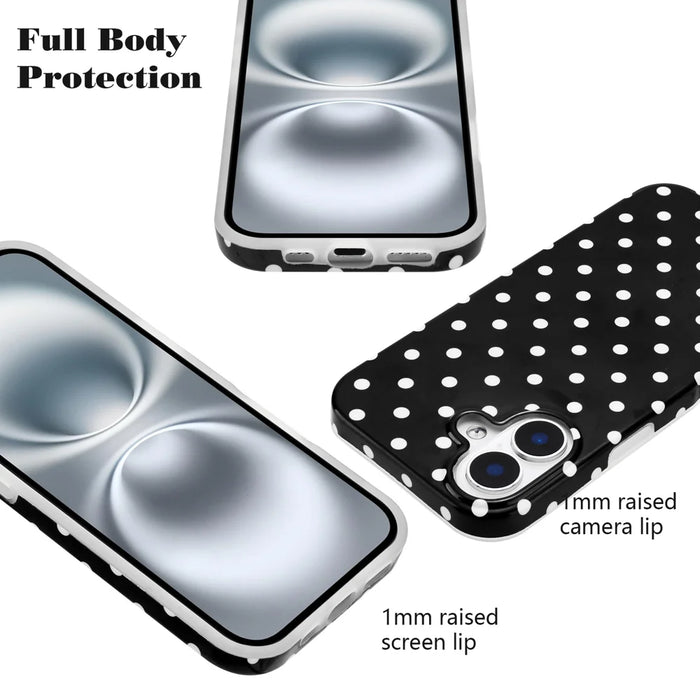 For iPhone 16 Case Dot Design IMD TPU Phone Back Cover - Black - 5