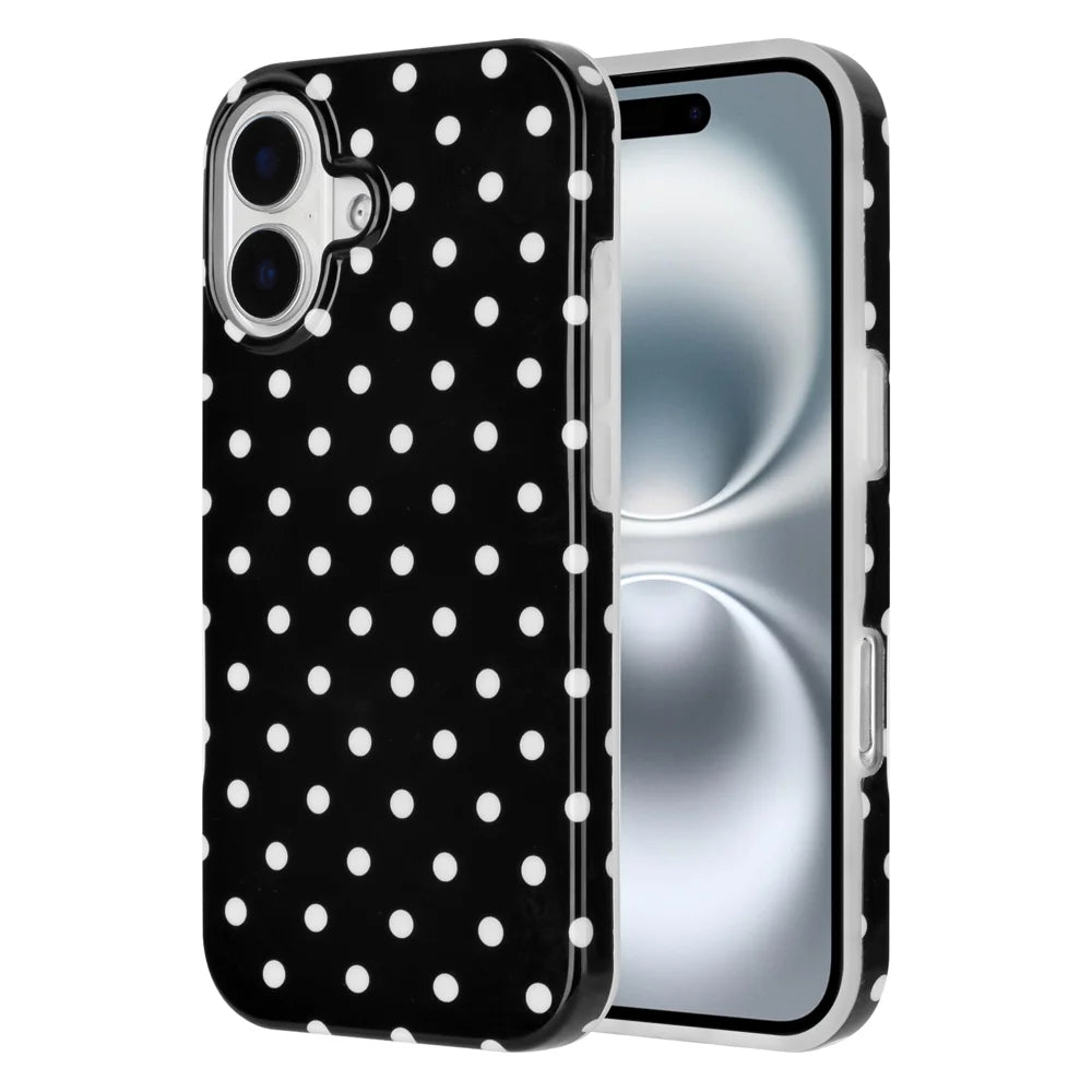 For iPhone 16 Plus Case Dot Design IMD TPU Phone Back Cover - Black - 1