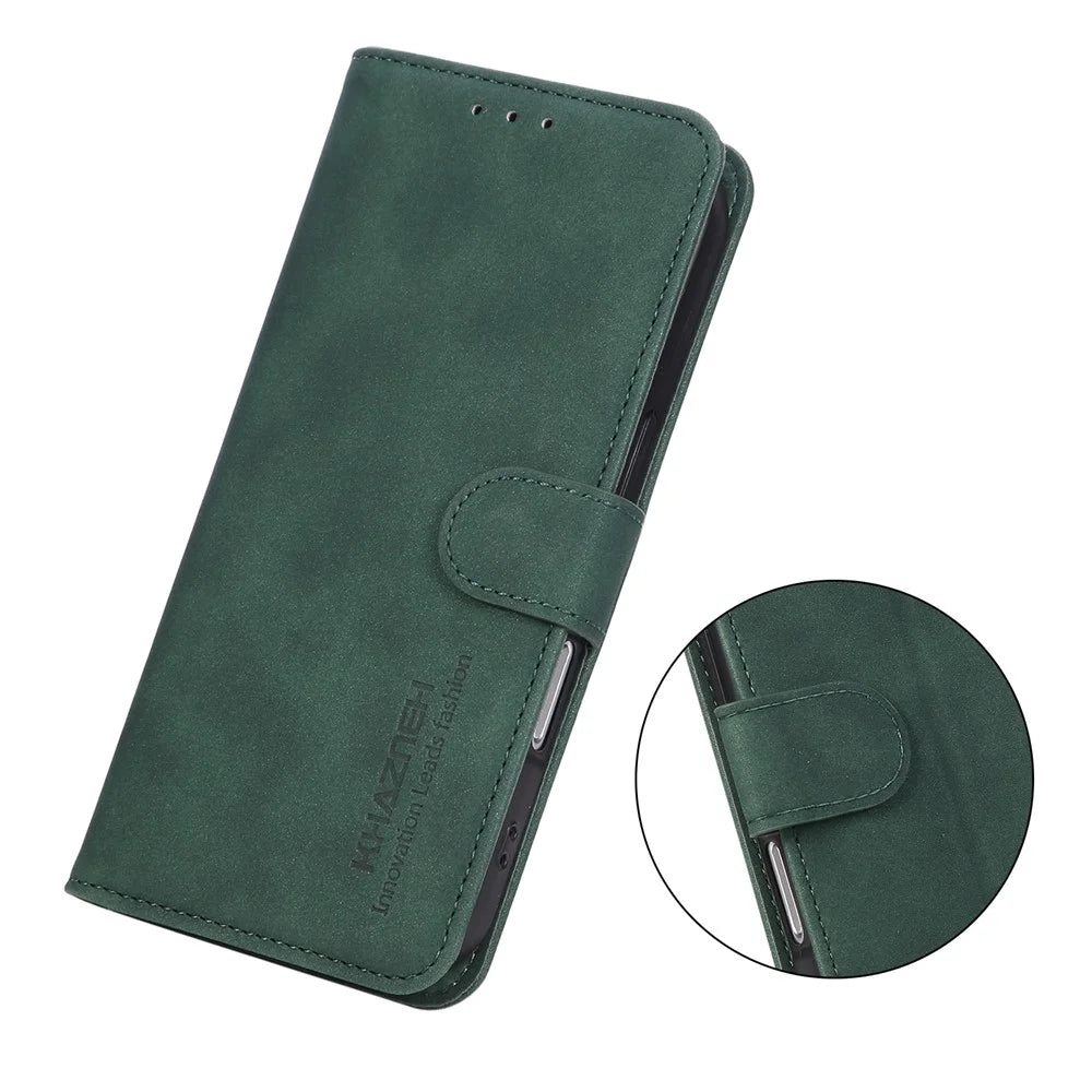 KHAZNEH For Samsung Galaxy A37 5G Case Anti Scratch PU Leather Wallet Stand Phone Cover - Green - 5