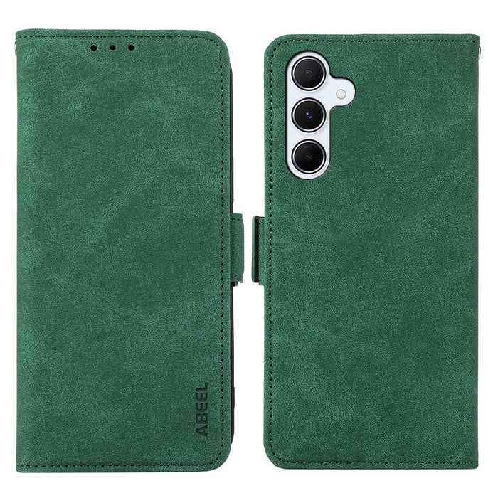 ABEEL For Samsung Galaxy A37 5G Case PU Leather Folio Stand View RFID Blocking Phone Cover - Green - 1