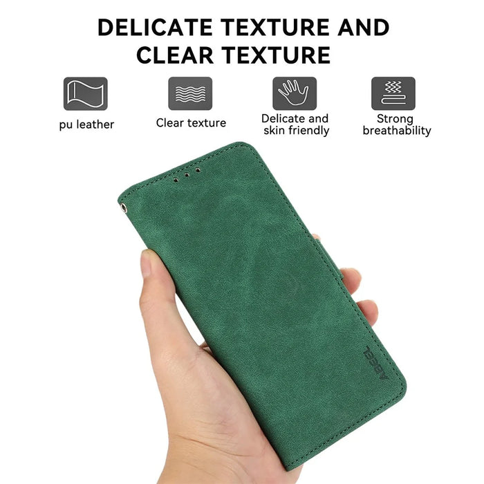 ABEEL For Samsung Galaxy A37 5G Case PU Leather Folio Stand View RFID Blocking Phone Cover - Green - 7