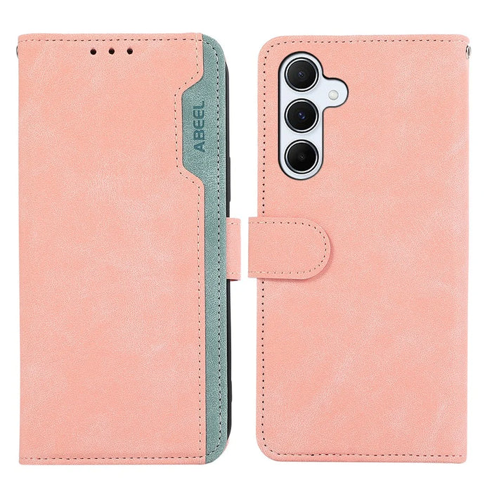 ABEEL For Samsung Galaxy A37 5G Case Color Splicing Leather Flip Phone Cover RFID Blocking - Pink - 1