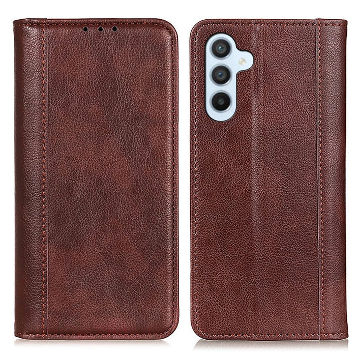 For Samsung Galaxy A37 5G Stand Case Split Leather Litchi Texture Wallet Phone Cover - Brown - 1