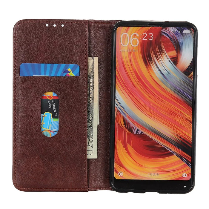 For Samsung Galaxy A37 5G Stand Case Split Leather Litchi Texture Wallet Phone Cover - Brown - 2