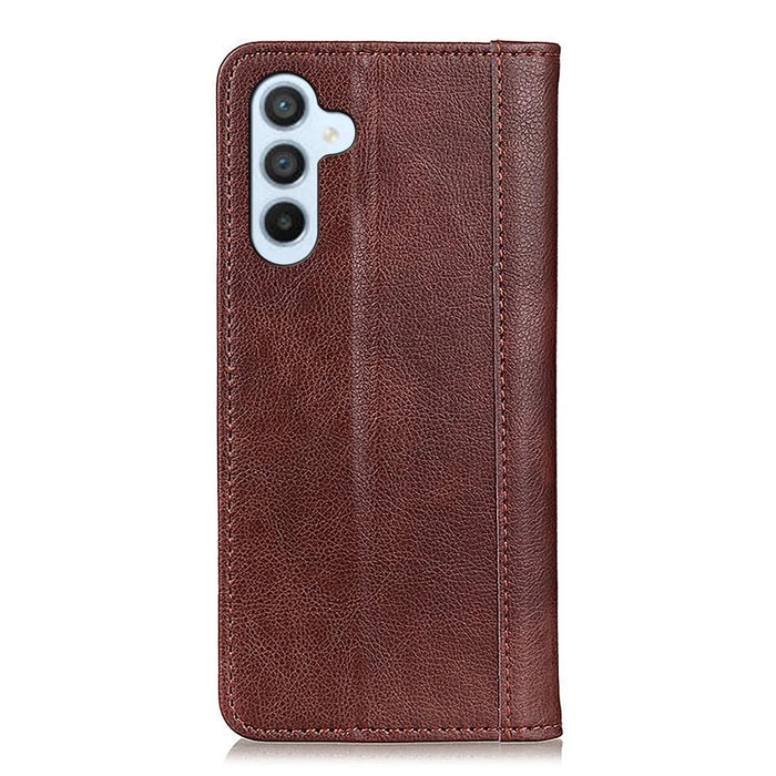 For Samsung Galaxy A37 5G Stand Case Split Leather Litchi Texture Wallet Phone Cover - Brown - 7