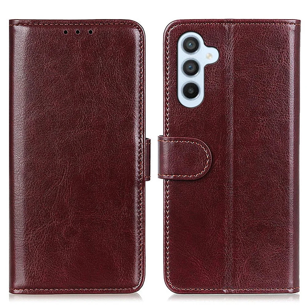 For Samsung Galaxy A37 5G Case Crazy Horse Texture PU Leather Phone Stand Cover - Brown - 1