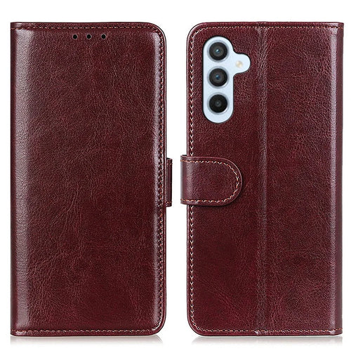 For Samsung Galaxy A37 5G Case Crazy Horse Texture PU Leather Phone Stand Cover - Brown - 1