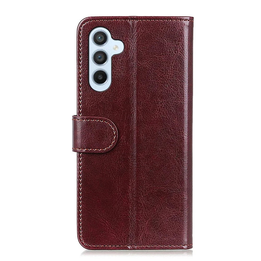 For Samsung Galaxy A37 5G Case Crazy Horse Texture PU Leather Phone Stand Cover - Brown - 6