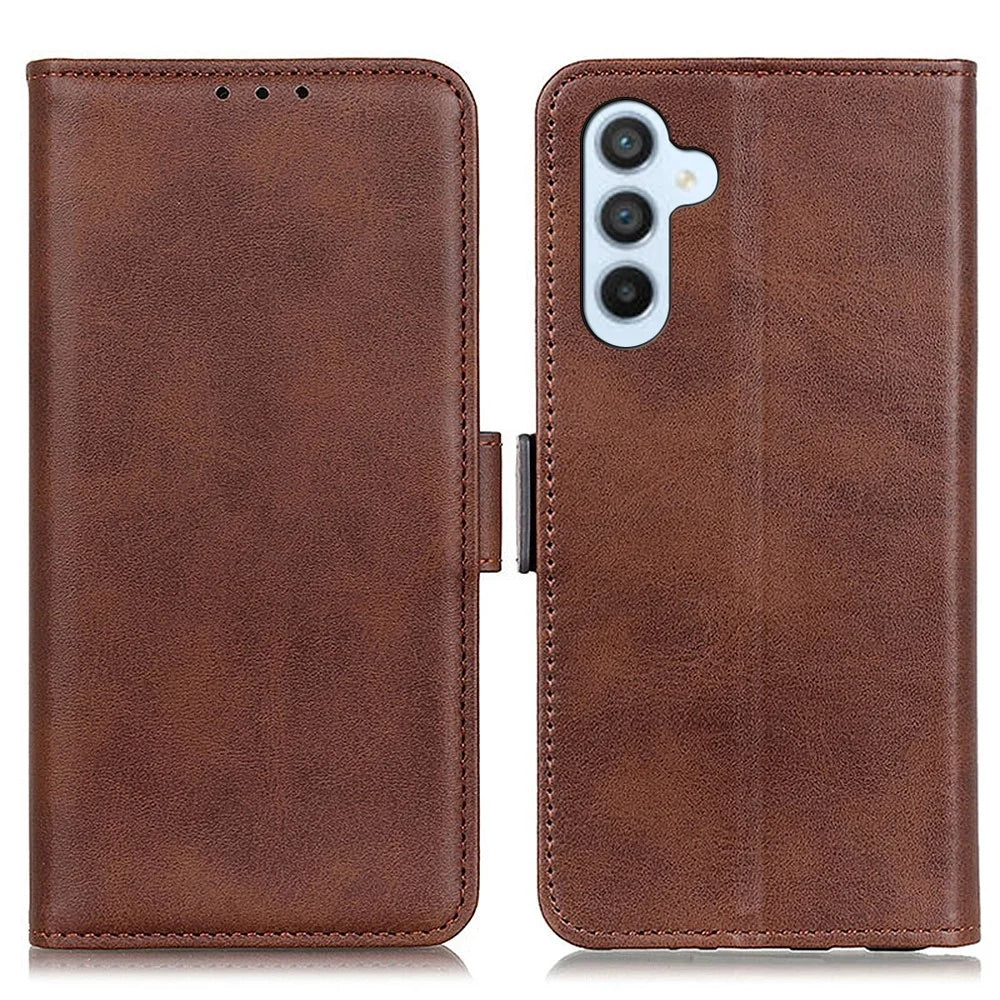 For Samsung Galaxy A37 5G Case Stand Cowhide Texture PU Leather Phone Cover - Brown - 1