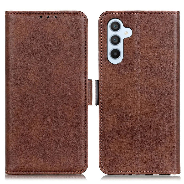 For Samsung Galaxy A37 5G Case Stand Cowhide Texture PU Leather Phone Cover - Brown - 1