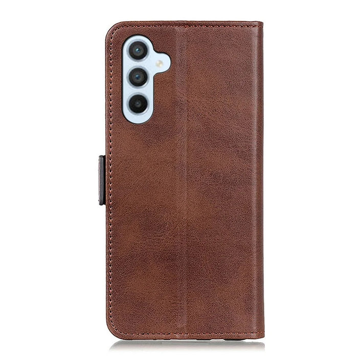 For Samsung Galaxy A37 5G Case Stand Cowhide Texture PU Leather Phone Cover - Brown - 6