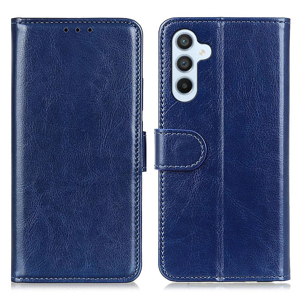 For Samsung Galaxy A57 5G Case Crazy Horse Texture PU Leather Phone Stand Cover - Blue - 1
