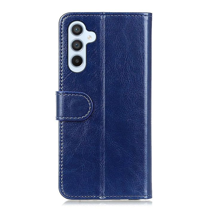 For Samsung Galaxy A57 5G Case Crazy Horse Texture PU Leather Phone Stand Cover - Blue - 6