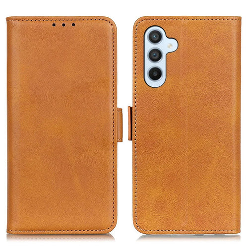 For Samsung Galaxy A57 5G Case Stand Cowhide Texture PU Leather Phone Cover - Yellow - 1