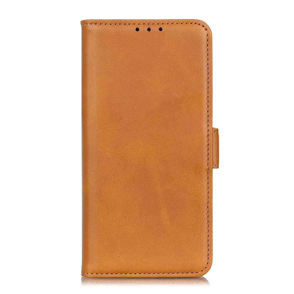 For Samsung Galaxy A57 5G Case Stand Cowhide Texture PU Leather Phone Cover - Yellow - 5