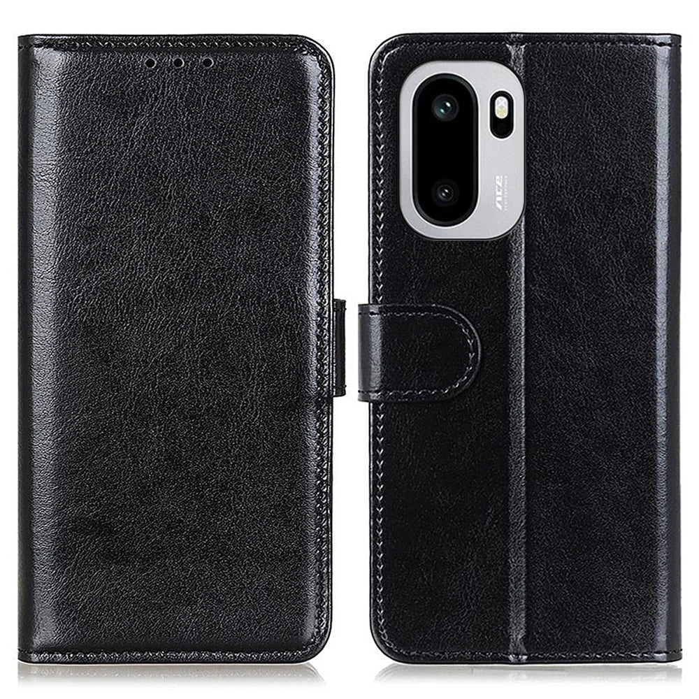 Phone Case For OnePlus 15R 5G  /  Ace 6 5G  /  Ace 6T 5G Crazy Horse Texture PU Leather Stand Cover - Black - 1