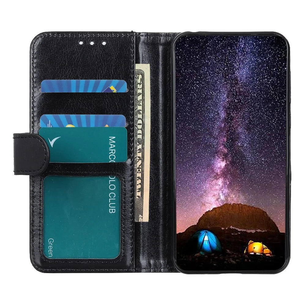 Phone Case For OnePlus 15R 5G  /  Ace 6 5G  /  Ace 6T 5G Crazy Horse Texture PU Leather Stand Cover - Black - 2
