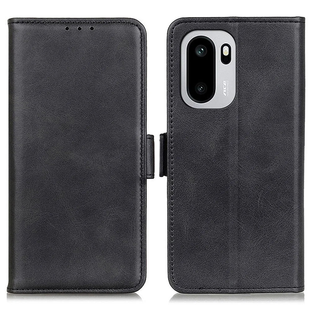 Phone Case For OnePlus 15R 5G  /  Ace 6 5G  /  Ace 6T 5G Stand Cowhide Texture PU Leather Cover - Black - 1