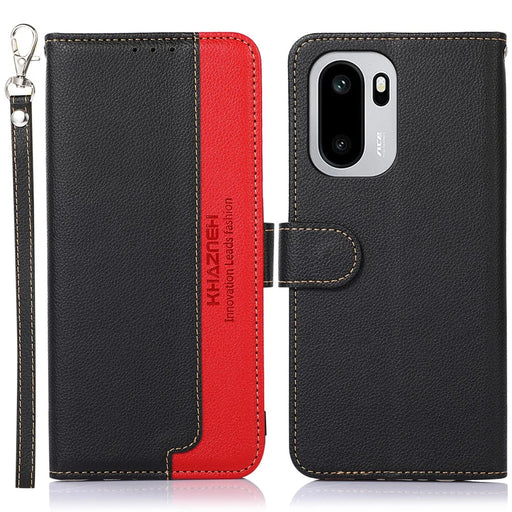 KHAZNEH For OnePlus 15R 5G Case RFID Blocking Wallet Litchi Texture PU Leather Phone Cover with Strap - Black - 1