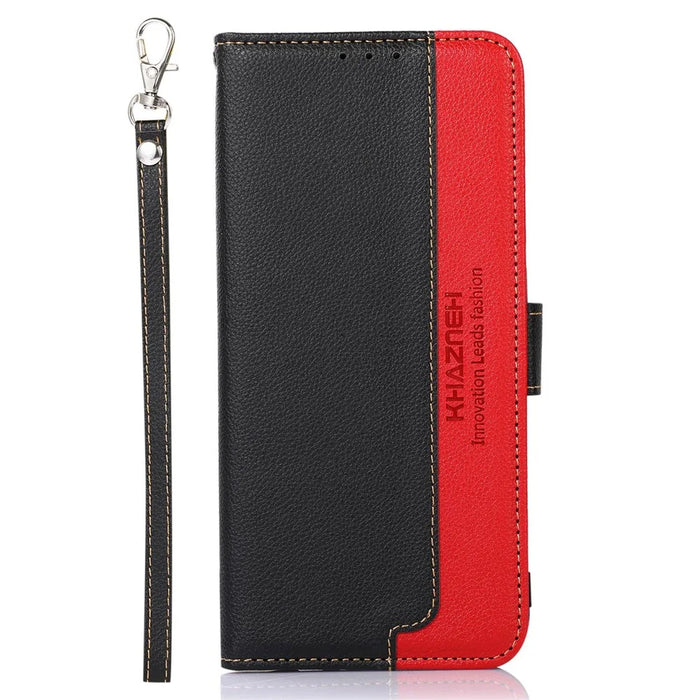 KHAZNEH For OnePlus 15R 5G Case RFID Blocking Wallet Litchi Texture PU Leather Phone Cover with Strap - Black - 6