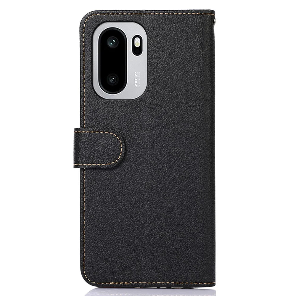 KHAZNEH For OnePlus 15R 5G Case RFID Blocking Wallet Litchi Texture PU Leather Phone Cover with Strap - Black - 7