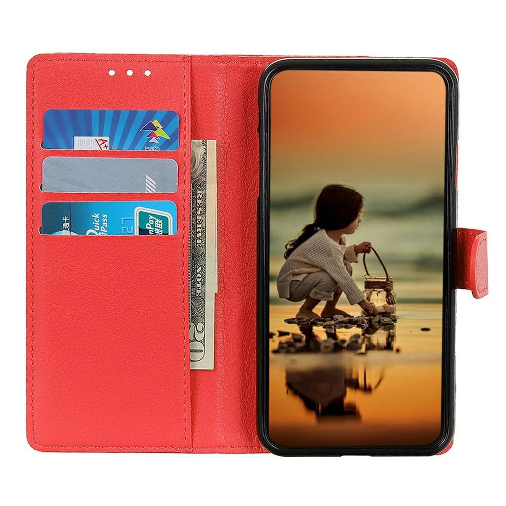 For OnePlus 15R 5G / Ace 6T 5G / Ace 6 5G Wallet Case PU Leather Phone Cover Litchi Texture - Red - 2