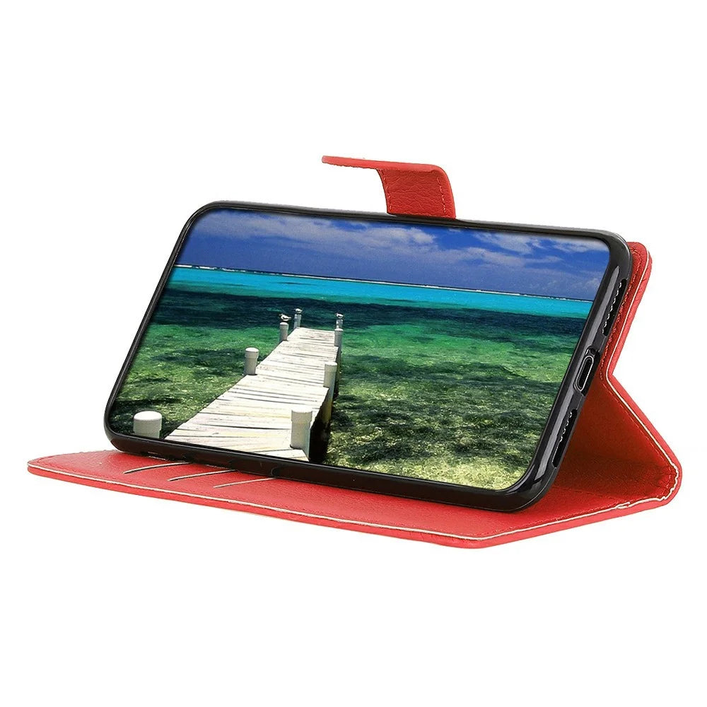For OnePlus 15R 5G / Ace 6T 5G / Ace 6 5G Wallet Case PU Leather Phone Cover Litchi Texture - Red - 3