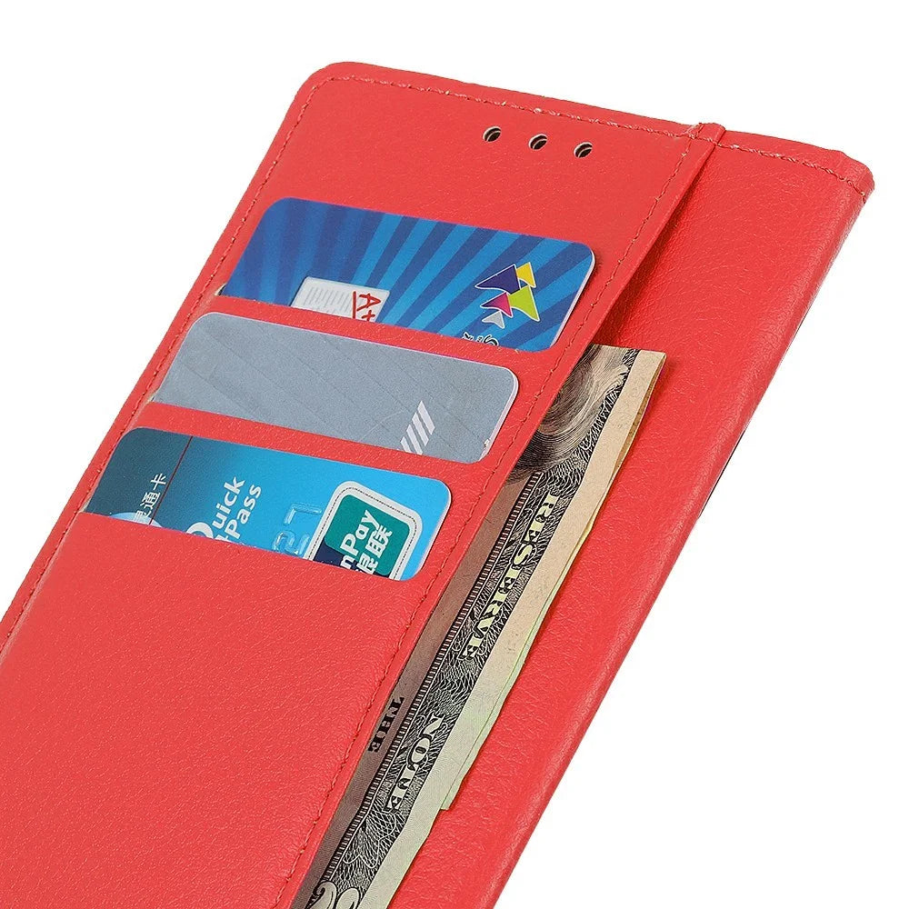 For OnePlus 15R 5G / Ace 6T 5G / Ace 6 5G Wallet Case PU Leather Phone Cover Litchi Texture - Red - 5