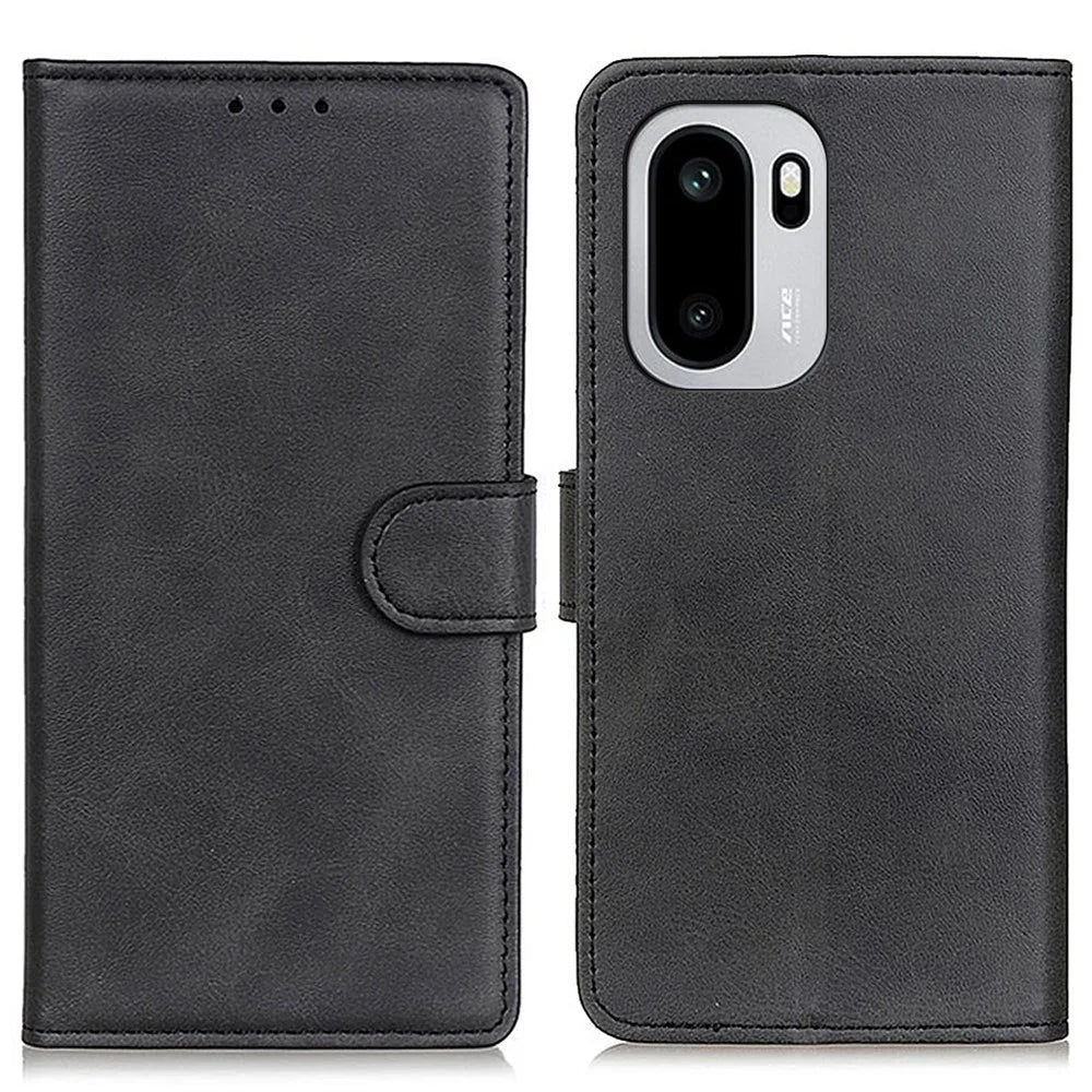 For OnePlus 15R 5G / Ace 6T 5G / Ace 6 5G Case Cowhide Texture Leather Wallet Stand Phone Cover - Black - 1