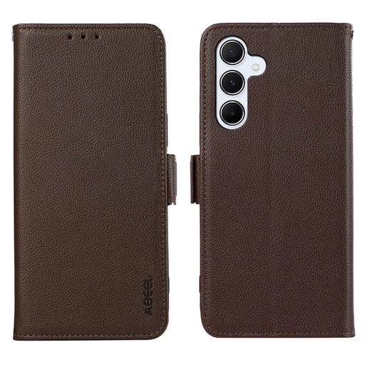 ABEEL For Samsung Galaxy A37 5G Case Litchi Texture Leather RFID Blocking Phone Cover - Brown - 1
