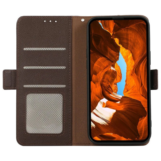 ABEEL For Samsung Galaxy A37 5G Case Litchi Texture Leather RFID Blocking Phone Cover - Brown - 2