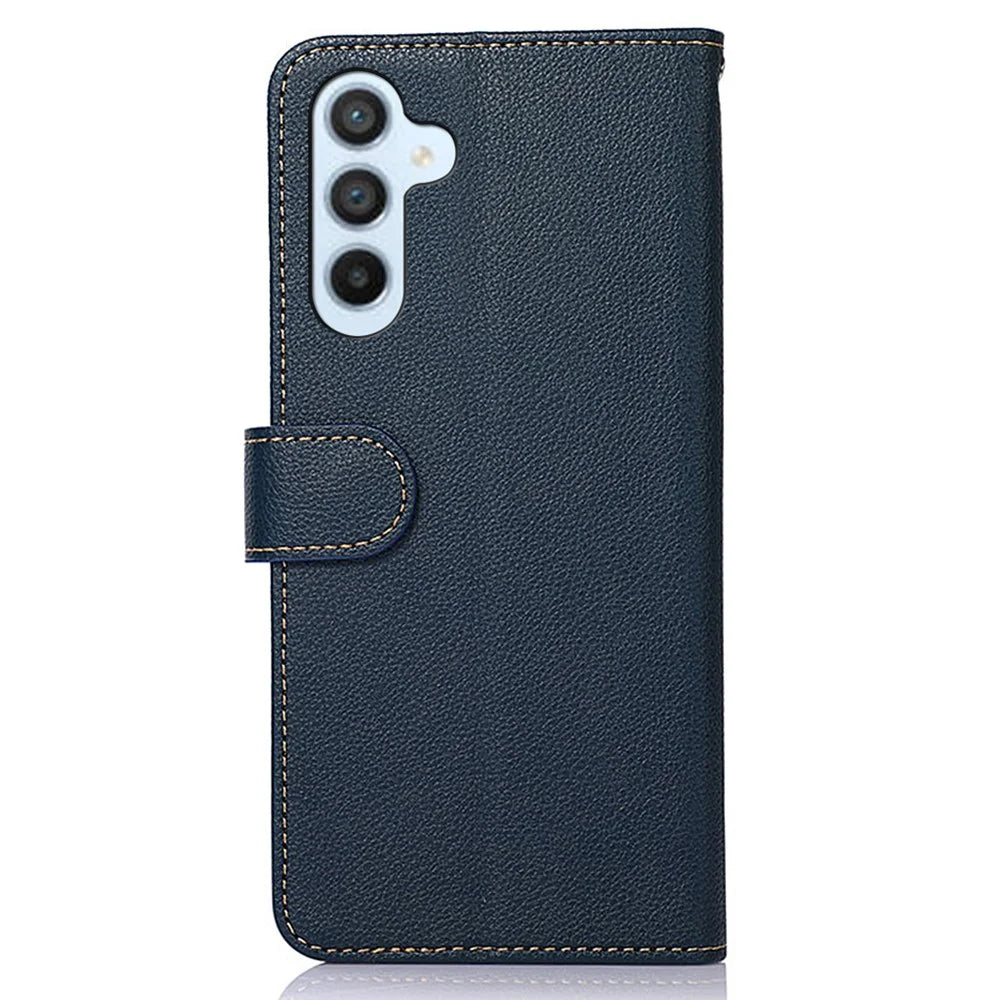 KHAZNEH For Samsung Galaxy A37 5G Case RFID Blocking Wallet Litchi Texture PU Leather Phone Cover with Strap - Blue - 7